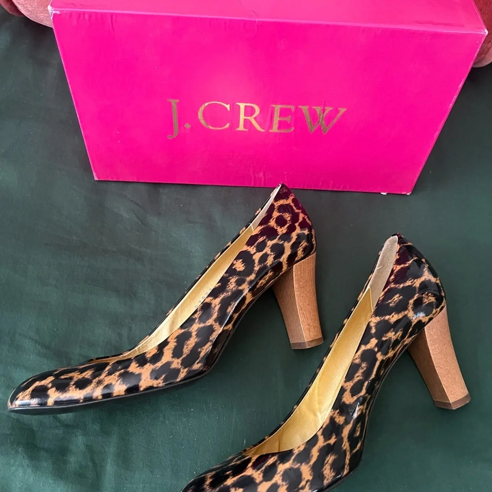 J. Crew vintage patent leather, leopard animal print heels, size 9.5